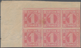 Bayern - Marken Und Briefe: 1850, Ziffern 1 Kr. Rosa Platte 1 Als Linker Oberer ECKRAND-SECHSERBLOCK - Sonstige & Ohne Zuordnung