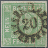 Bayern - Marken Und Briefe: 1850, 9 Kreuzer Blaugrün Klar Und Zentrisch Entwertet Mit GMr "20" Bambe - Andere & Zonder Classificatie