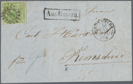 Bayern - Marken Und Briefe: 1850, Quadratmarke 9 Kr. Gelbgrün Auf Briefteil Mit Ra1 "Aus Bayern" Nac - Altri & Non Classificati