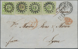 Bayern - Marken Und Briefe: 1850, Viermal 9 Kr. Hellgrün Auf Faltumschlag Von "AUGSBURG 18 OCT 1851" - Altri & Non Classificati