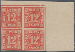 Bayern - Marken Und Briefe: 1854, Ziffern 12 Kr. Rot Im Rechten Oberen ECKRAND-VIERERBLOCK, Dabei Dr - Altri & Non Classificati