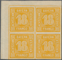 Bayern - Marken Und Briefe: 1850, 18 Kr. Gelborange Als Postfrischer Eckrandviererblock Oben Links, - Andere & Zonder Classificatie