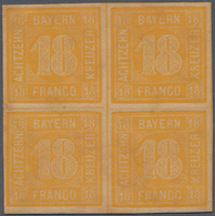 Bayern - Marken Und Briefe: 1854, Ziffern 18 Kr. Gelborange Als POSTFRISCHER VIERERBLOCK, Farbfrisch - Other & Unclassified