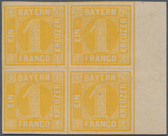 Bayern - Marken Und Briefe: 1862, Ziffern 1 Kr. Orangegelb In Type 1 Als VIERERBLOCK Mit Rechtem Ran - Sonstige & Ohne Zuordnung