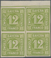 Bayern - Marken Und Briefe: 1862, Ziffern 12 Kr. Dunkelgelbgrün Als VIERERBLOCK, Dabei Zwei Marken P - Sonstige & Ohne Zuordnung