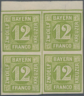 Bayern - Marken Und Briefe: 1862, Ziffern 12 Kr. Dunkelgelbgrün Als VIERERBLOCK, Dabei Zwei Marken P - Other & Unclassified