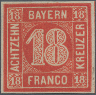 Bayern - Marken Und Briefe: 1862, Ziffern 18 Kr. In Seltener A-Farbe Dunkelzinnoberrot Mit Originalg - Andere & Zonder Classificatie