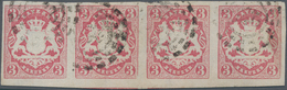 Bayern - Marken Und Briefe: 1867, 3 Kr Rosakarmin, Waagerechter 4er-Streifen, Allseits Voll- Bis Bre - Altri & Non Classificati