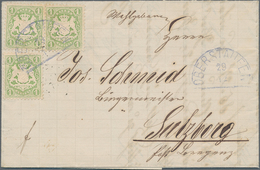 Bayern - Marken Und Briefe: 1873, 1 Kreuzer Hellgrün Waager. Paar Und Einzelstück Als 3er-Block Gekl - Sonstige & Ohne Zuordnung