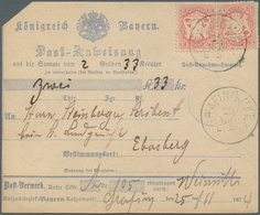 Bayern - Marken Und Briefe: 1870, 2 X 3 Kr Hellkarmin, MeF Auf Postanweisungsformular über 2 Gulden - Andere & Zonder Classificatie