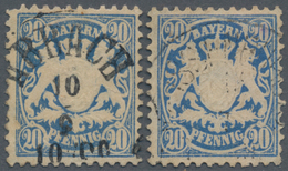 Bayern - Marken Und Briefe: 1876, 20 Pf Preußischblau Wappen, 2 Stück Gestempelt Und Minimal Höher G - Sonstige & Ohne Zuordnung