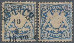 Bayern - Marken Und Briefe: 1876, 20 Pf Preußischblau Wappen, 2 Stück Gestempelt Und Minimal Höher G - Otros & Sin Clasificación