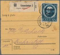 Bayern - Marken Und Briefe: 1916/1919, Drei Paketkarten-Stammteile: Eisenbahn-Dienstlochung "E" 20 P - Altri & Non Classificati