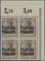 Bayern - Marken Und Briefe: 1919, 3 Pf Schwarzbraun Aufdruckwert Im 4er-Block Aus Der Rechten Oberen - Other & Unclassified