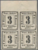 Bayern - Portomarken: 1862, 3 Kr Schwarz, Ungezähnter Viererblock Vom Oberrand, Rechte Untere Marke - Sonstige & Ohne Zuordnung