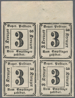 Bayern - Portomarken: 1862, 3 Kr Schwarz, Ungezähnter Viererblock Vom Oberrand, Rechte Untere Marke - Andere & Zonder Classificatie