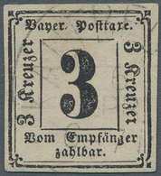 Bayern - Portomarken: 1862, Portomarke 3 Kr Schwarz, Breitrandiges Luxus-Exemplar Mit Zart Aufgesetz - Sonstige & Ohne Zuordnung