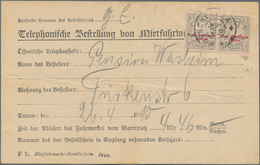 Bayern - Portomarken: 1910, 5 Pf Grau Im Waager. Paar Auf Formular "Teleph. Bestellung V. Mietfuhrwe - Sonstige & Ohne Zuordnung