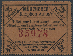Bayern - Telefon-Billets: 1883, 25 Pfg. Telephonbillet Schwarz Auf Braun Vierseitig Gezähnt Und Füns - Sonstige & Ohne Zuordnung