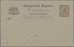 Bayern - Ganzsachen: 1890 (ca.), 3 Pf Braun Antwortkarte Mit Aufgedrucktem Wasserzeichen 5Z Und Rück - Autres & Non Classés