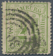 Hamburg - Thurn & Taxis'sches Postamt: 1864, 4 Schilling Gelblichgrün Entwertet Mit T&T-Nummernstemp - Hamburg