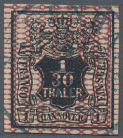 Hannover - Marken Und Briefe: 1850, 1/30 Thaler/1 Sgr. Schwarz Mit Netzwerk In Rotkarmin Entwertet M - Hannover