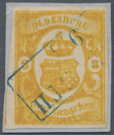 Oldenburg - Marken Und Briefe: 1861, 3 Gr Graugelb Entwertet Mit Blauem Ra2 Auf Briefstück, Die Mark - Oldenbourg