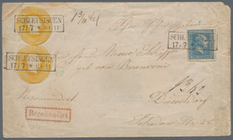 Preußen - Ganzsachenausschnitte: 1853, Ganzsachenausschnitt 3 Sgr. Gelb, Zwei Exemplare Rund/an-gesc - Otros & Sin Clasificación
