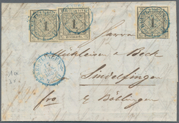 Württemberg - Marken Und Briefe: 1851, 3 X 1 Kr Schwarz Auf Hellsämisch, Entwertet Mit Blauem K2 REU - Otros & Sin Clasificación