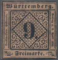 Württemberg - Marken Und Briefe: 1851, Ziffern 9 Kr. In B-Farbe Schwarz Auf Lebhaftrosa, Ungebraucht - Autres & Non Classés