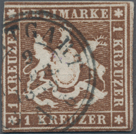 Württemberg - Marken Und Briefe: 1857, 1 Kreuzer Tiefdunkelbraun Mit PLATTENFEHLER II (weißer Strich - Sonstige & Ohne Zuordnung