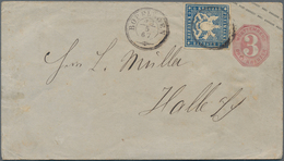 Württemberg - Marken Und Briefe: 1865, 3 Kr Hellkarmin Ganzsachenumschlag, Mit Zusatzfrankatur 6 Kr - Altri & Non Classificati