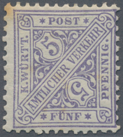 Württemberg - Marken Und Briefe: 1881, Staatsbehördenmarke 5 Pf In Seltener B-Farbe Hellblauviolett, - Altri & Non Classificati