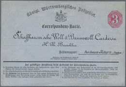 Württemberg - Ganzsachen: 1870/74, 3 Kr. Correspondenz-Karte Mit Adressvordruck Und Rücks. Zeilenvor - Altri & Non Classificati