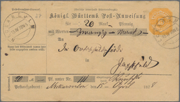 Württemberg - Ganzsachen: 1878, 15 Pf Gelb Post-Anweisungs-Ganzsachenumschlag Entwertet Mit Seltenem - Autres & Non Classés