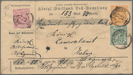 Württemberg - Ganzsachen: 1893, 15 Pf Gelb Postanweisung Mit Zusatzfrankatur 5 Und 10 Pf Entwertet M - Sonstige & Ohne Zuordnung