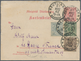 Württemberg - Ganzsachen: 1901/02, 10 Pfg.-Kartenbrief, 2 Stück Je Als 4-Farben-Frankatur Portoricht - Sonstige & Ohne Zuordnung