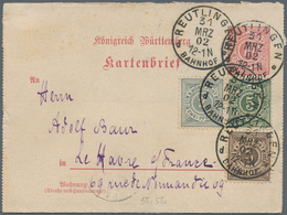 Württemberg - Ganzsachen: 1901/02, 10 Pfg.-Kartenbrief, 2 Stück Je Als 4-Farben-Frankatur Portoricht - Otros & Sin Clasificación