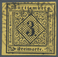 Württemberg - Steigbügelstempel: DETTENAUSEN 29 MAI 1854, Sauber Und Zentrisch Auf 3 Kr. Gelb Breitr - Other & Unclassified