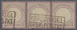 Deutsches Reich - Brustschild: 1872, Kleiner Schild ¼ Gr Grauviolett Im Dreierstreifen Mit Ra3 "KORS - Briefe U. Dokumente