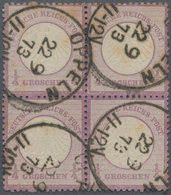 Deutsches Reich - Brustschild: 1872, Kleiner Schild ¼ Gr. Violett Im Viererblock Mit K1 "OPPELN 22 9 - Storia Postale