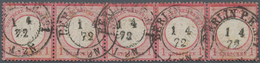 Deutsches Reich - Brustschild: 1872, Kleiner Schild 1 Gr. Karmin Im 5er Streifen Mit K2 "BERLIN P.E. - Storia Postale