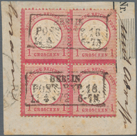 Deutsches Reich - Brustschild: 1872, Kleiner Schild 1 Gr. Karmin Im Viererblock Mit Ra2 "BERLIN POST - Storia Postale