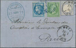 Deutsches Reich - Brustschild: 1872, Kleiner Schild 2 Gr. Blau Und Frankreich Mit Napoleon 5 C Grün - Brieven En Documenten