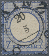 Deutsches Reich - Brustschild: 1872, Kl. Schild 7 Kr. Blau Mit Sehr Seltenem Taxis-K2 "MAINZ 20 5"-N - Brieven En Documenten