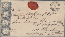 Deutsches Reich - Brustschild: 1872 Kleiner Schild 7 Kr. Blau Im 4-er Streifen Auf Brief Von Carlsru - Storia Postale
