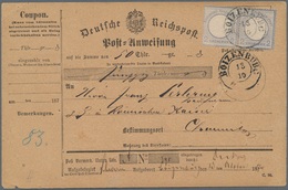 Deutsches Reich - Brustschild: 1872, Großer Schild 2 Gr Im Paar Auf Übungs-POSTANWEISUNG Mit K2 "BOI - Storia Postale