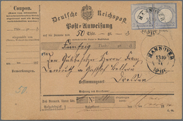 Deutsches Reich - Brustschild: 1872, Großer Schild 2 Gr Im Paar Auf Übungs-POSTANWEISUNG Mit K2 "HAN - Brieven En Documenten