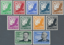 Deutsches Reich - 3. Reich: 1934, 5 Pfg. – 3 RM Flugpostmarken Mit Senkrechter Gummiriffelung In Tad - Unused Stamps