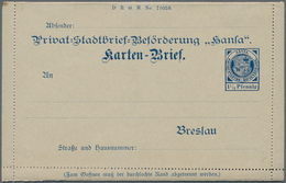 Deutsches Reich - Privatpost (Stadtpost): BRESLAU: 1 1/2 Pfg. Kartenbrief Der "Hansa", Rückseitig Un - Postes Privées & Locales